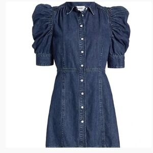 FRAMEGillian Puff-Sleeve Denim Dress Size M NWOT